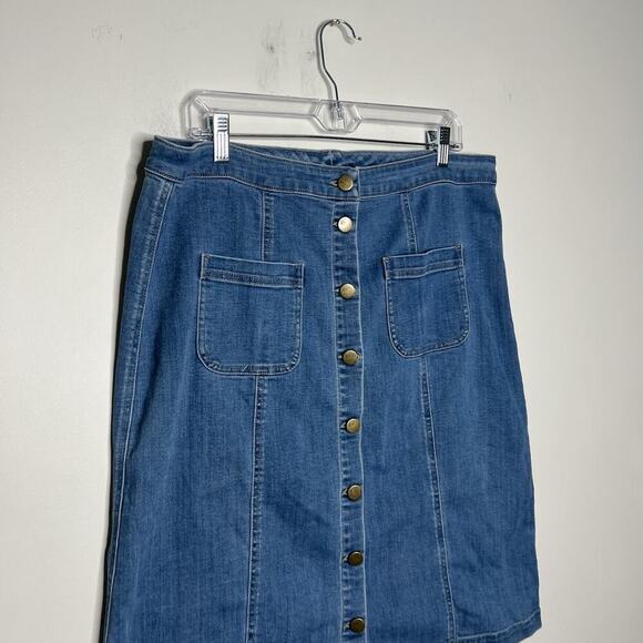 LOGO Lori Goldstein Denim Skirt Womens 16 Blue Button Front Pockets Stretch - Picture 5 of 8
